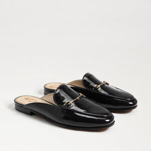 Sam Edelman Laurna Mule Flat Slip On Loafer Round Toe Black Patent Leather 9